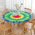 thumbnail image 3 of Colorful Tie Dye Blossom Pattern Round Fitted Tablecloth with Elastic Edge,Dining Table Cover Waterproof,Outdoor Round Tablecloth for Camping,Dining,Indoor and Outdoor, 3 of 7