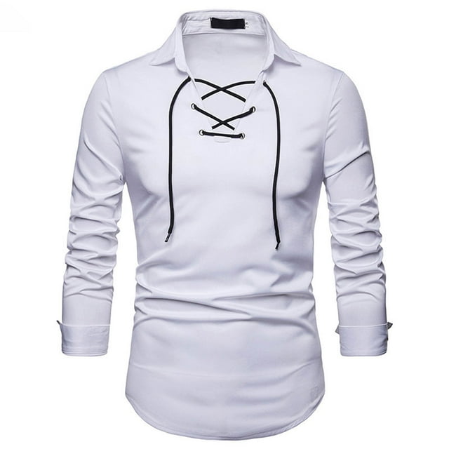 CEHVOM Men Lace Slim Fit Long Sleeve Turndown Pullover Shirts Tops Blouse