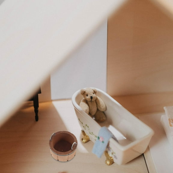 MLINS Dollhouse Bathroom Accessories Set With Wooden Bathtub 1 12 Scale Miniature Furniture For Dollhouse And Tiny House Decoration