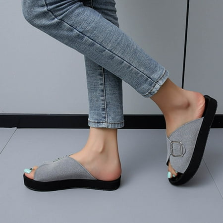 

Ecqkame Women s Slide Sandals Clearance Women s Flat Shoes Ladies Beach Sandals Summer Non-Slip Causal Slippers Gray 43