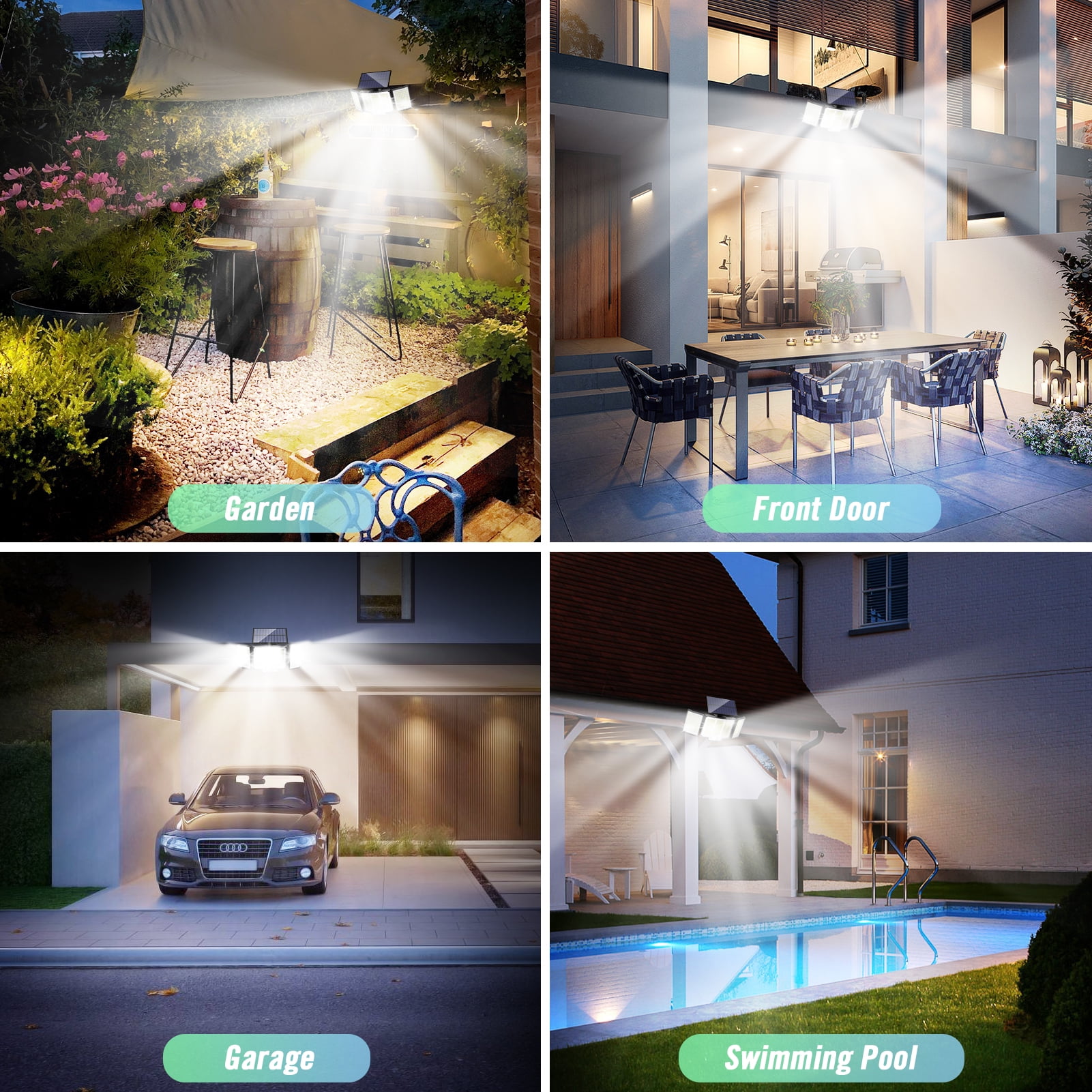 Solar Outdoor Lights, 3 Heads Motion Sensor Lights, 348 LED Security Lights with Remote Control, 270° Wide Angle Flood Wall Lights with 3 Modes