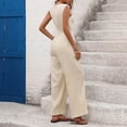 thumbnail image 6 of PWPSG Women Casual Jumpsuit V Neck Sleeveless Button Front Drawstring Waist Wide Leg Trousers Yellow XL, 6 of 8