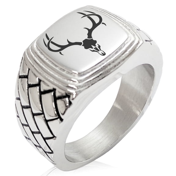 Tioneer Stainless Steel Colossal Antlers Geometric Pattern Step-Down Biker Style Polished Ring