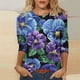 thumbnail image 1 of Fiudx Tops para Mujer Moda Mujer Impresión Cuello Redondo Manga 3/4 Camiseta Pulóver Blusa Superior, 1 of 5