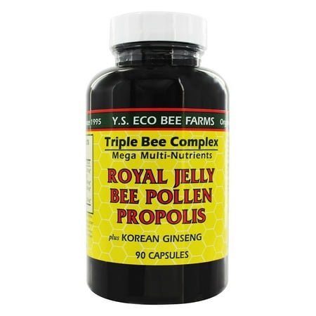 Korean Ginseng Royal Jelly - YS Organic Bee Farms - Triple Bee Complex + Royal Jelly, Bee Pollen,Propolis & Korean Ginseng - 90 Capsules
