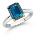 thumbnail image 2 of Gem Stone King 925 Silver and 10K Yellow Gold Ring London Blue Topaz Engagement Ring for Women (2.71 Cttw, Emerald Cut 9X7MM, Gemstone November Birthstone, Available in Size 5, 6, 7, 8, 9), 2 of 4