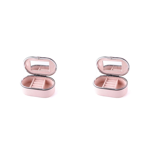 Qarigey Joyas Pendientes Anillos Pulseras Caja de almacenamiento de cuero Bolsa de maquillaje Estuche de lápices labiales para niña Rosa 2piezas