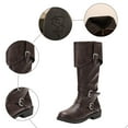 thumbnail image 7 of Wide Calf Knee High Boots Women Zipper Fold Over Leather Tall Riding Booties Round Toe Buckle Strappy Fall Winter Long Boots, 7 of 7