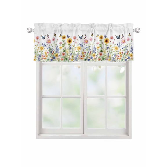 Valances for Windows Retro Floral Rod Pocket Cafe Window Treatments Valance Curtains for Kitchen Bathroom Laundry Basement Windows 60"x18"