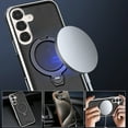 thumbnail image 2 of Magnetic for Samsung Galaxy S24 Premium PU Leather Case,Invisible 360 Rotating Stand [Compatible with Magsafe] Slim Kickstand Shockproof Phone Cover For Samsung Galaxy S24,Black, 2 of 8