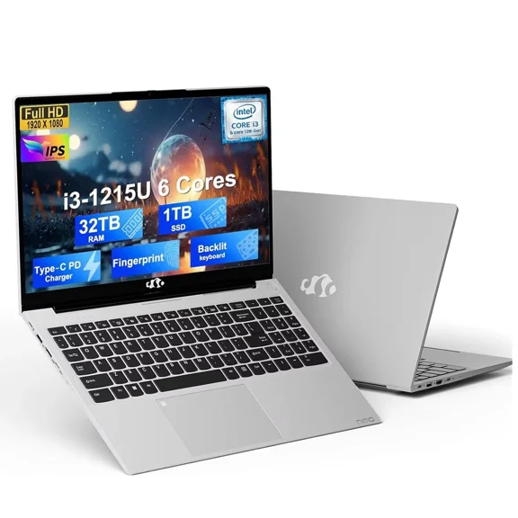 15.6'' FHD IPS Business Laptop, 32GB RAM 1TB SSD, 12th Gen Intel Core i3-1215U (6-Cores Up to 4.4GHz Beat i5-1135G7), Win 11, Type-C 65W PD Fast Charger, Fingerprint Backlit Keyboard Wi-Fi 6 Silver