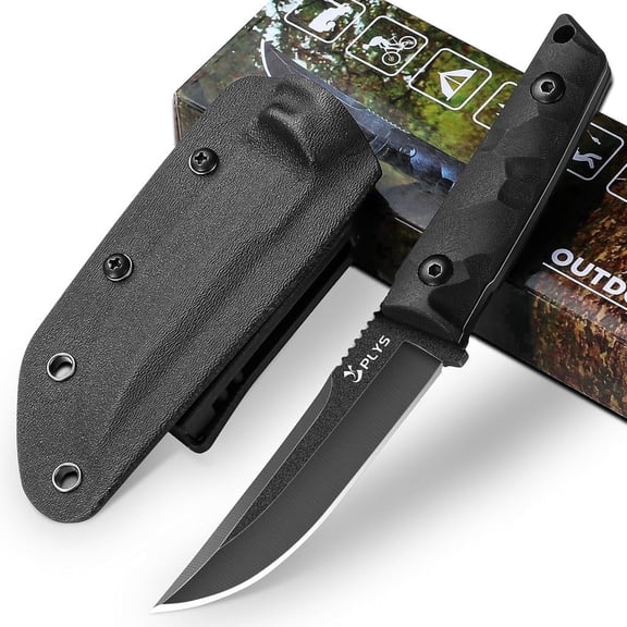 Plys 3.8 inch Fixed Blade Camping Knife, Full Tang Outdoor Tactical Knives with Kydex Sheath, Hunting Hiking Essentials Gear