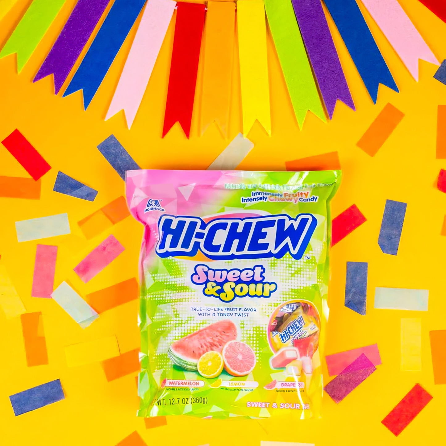 HI-CHEW Sweet and Sour Mix, Watermelon Lemon Grapefruit, 4 Stand Up Pouches, 12.7oz each, Fun Soft & Chewy Candy, Juicy Fruity Candy Flavors - Individually Wrapped for Sharing