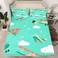 thumbnail image 2 of Airplane Sheet Set Cartoon Aircraft Vehicles Sheets Cute Birds Bed Sheets Set King,Sky Clouds Bedding Set Airliner Plane Aeroplane Kawaii Room Decor Green, 2 of 5