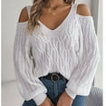 thumbnail image 6 of Lovskoo Sweaters for Women Trendy Casual Long Sleeve Off Shoulder V-Neck Keeping Warm Outing Blouse Sweater White, 6 of 8