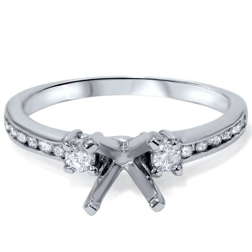 14K White Gold Semi Mount Engagement Ring Solitaire Setting Round Diamond Women 