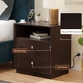 thumbnail image 5 of Walnut Nightstands with Charging Station, 2 Drawers & Open Shelf, Wide Bedside Tables for Bedroom, End Side Table, 5 of 7