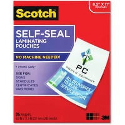 Scotch Self-Sealing Laminating Pouches, 9.5 mil, 9" x 11.5", Gloss Clear, 25/Pack (LS85425G)