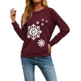 thumbnail image 3 of Xuanfei Women Snowflake Print Long Sleeve Round Neck Top, 3 of 7