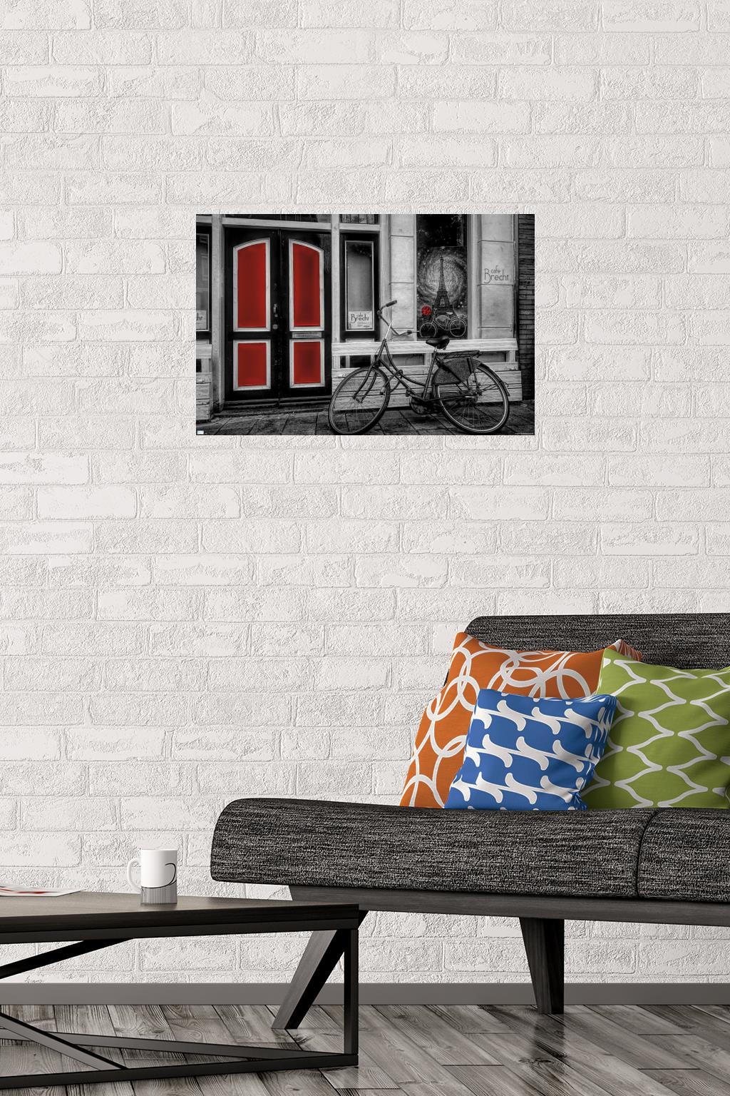 City Bike in Black and White Color Selected Red Wall Poster, 14.725" x 22.375"