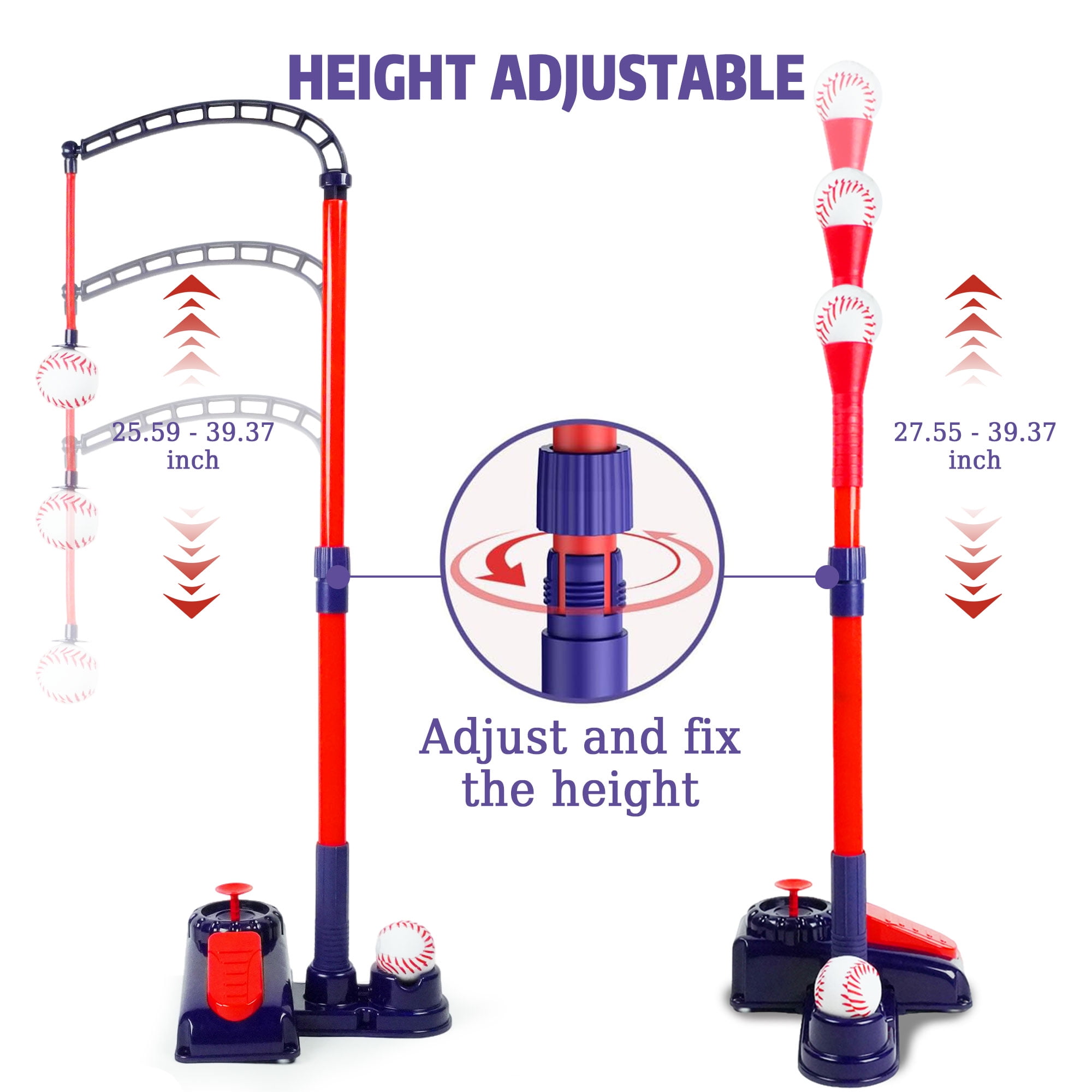 JUGAAD LIFE 3-in-1 T Ball Set for Kids, Adjustable Height Baseball Set with 6 Balls, Tee Ball Set for Age 3 to 6 Years Old, Indoor/Outdoor Backyard Sport Gifts for Boys & Girls