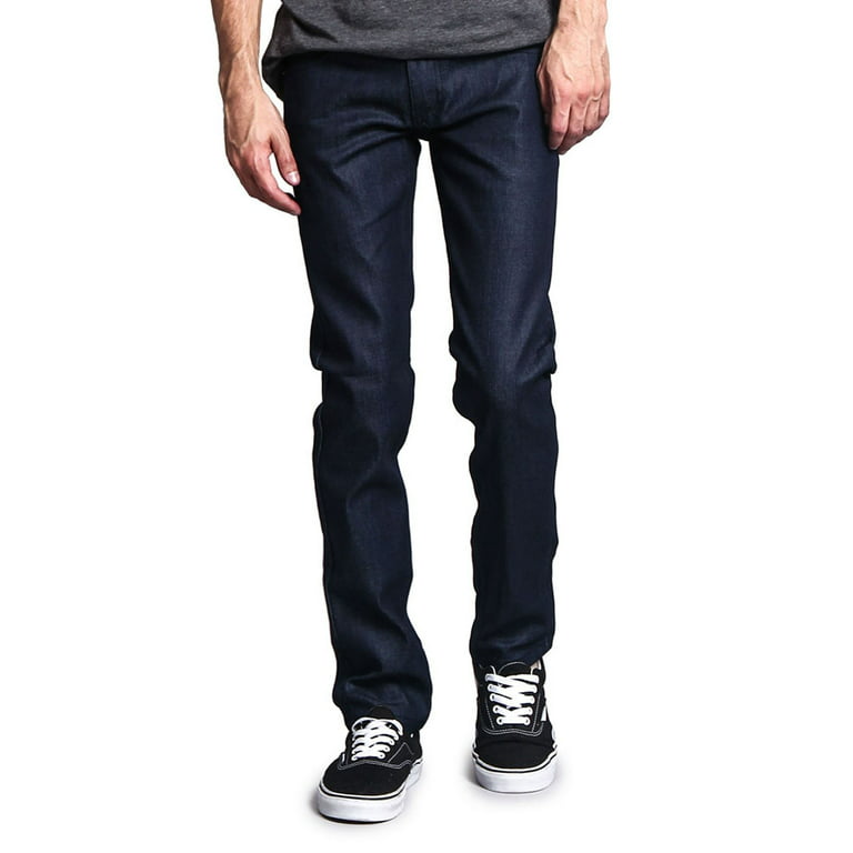 Victorious Men's Skinny Slim Fit Stretch Raw Denim Jeans - Multiple Colors  & Sizes