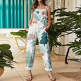 thumbnail image 5 of Women's Christmas Printed Cotton Linen Jumpsuit - Casual Loose Retro Overalls With Pockets, White Size XXL, 5 of 7