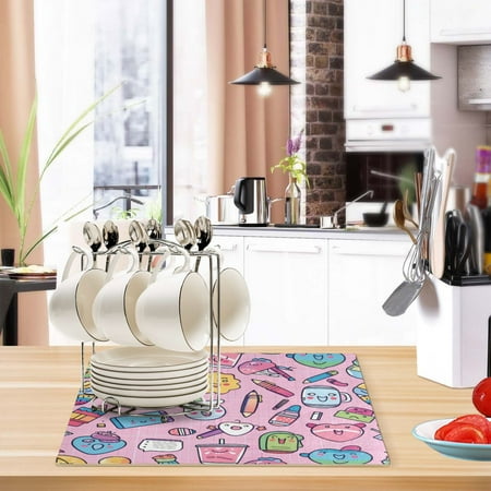 

Kitchen Leather Drying Mat 17.7*11.8*0.12 Inch Kitchen Drying Mat Coffee Machine Mat Dish Drying Mats Fast Water Absorption Beautiful Fashion Cartoon Stationery