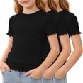 thumbnail image 3 of KyCheLot 3 Pack Ribbed Knit Tops for Girls Crew Neck Solid Color Short Sleeve T-Shirts Trendy Ruffle Trim T-Shirts, 3 of 7