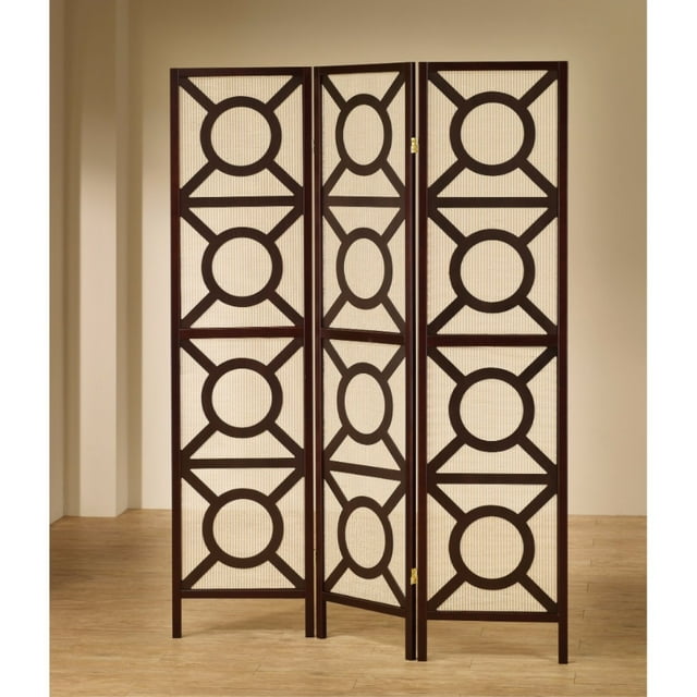 Paravent Moderne à Motifs Circulaires en Bois, Marron
