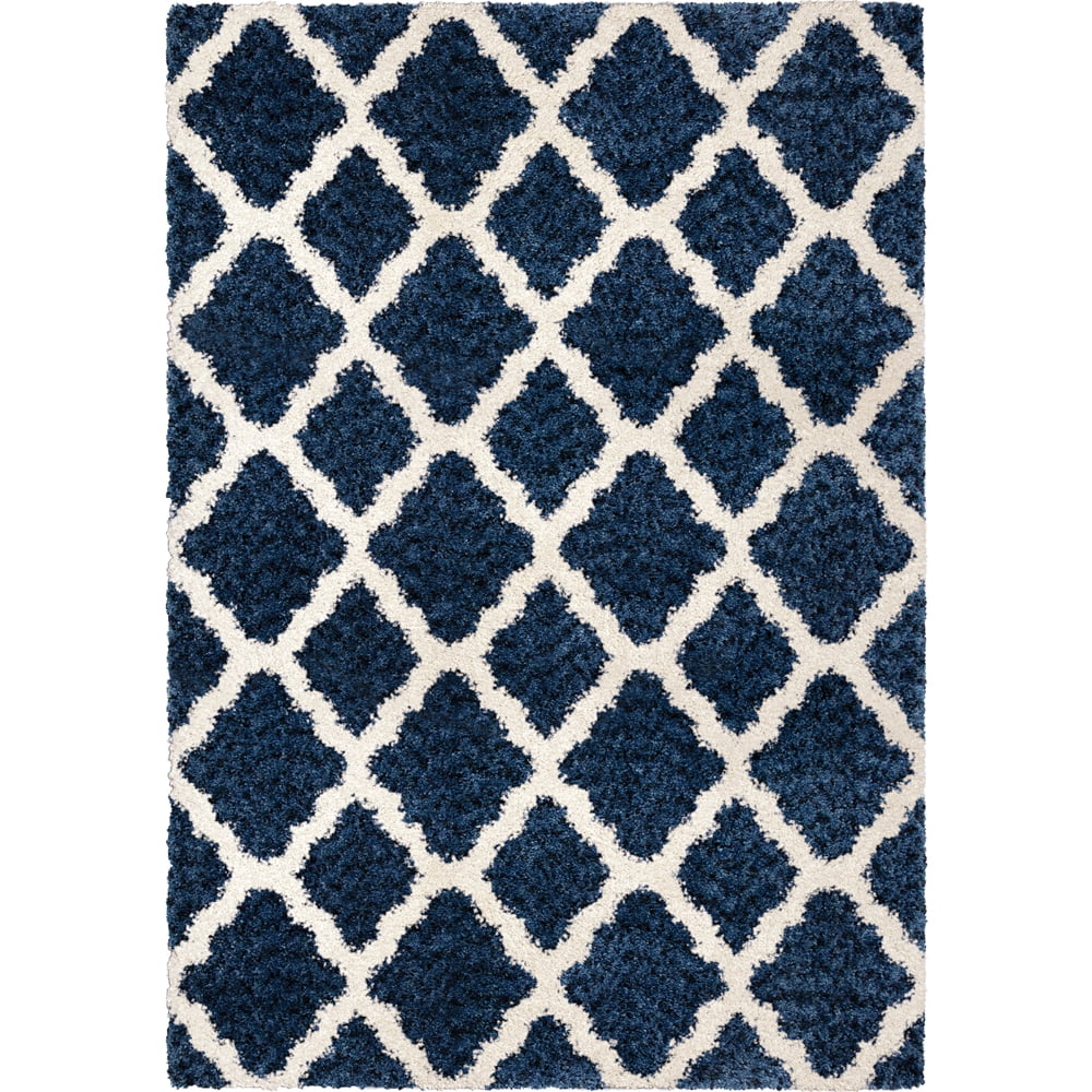 Orian Cotton Tail Area Rugs 8307 Shag & Flokati Blue Angled Ogee