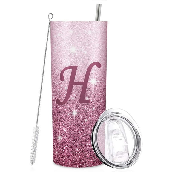 Initial H Tumbler Cup Gifts, Monogrammed Gifts for Women, Personalized Tumblers with Lids and Straws for Women 20oz, Personalized Gifts for Girls Women Mom Teacher Birthday Wedding Graduation