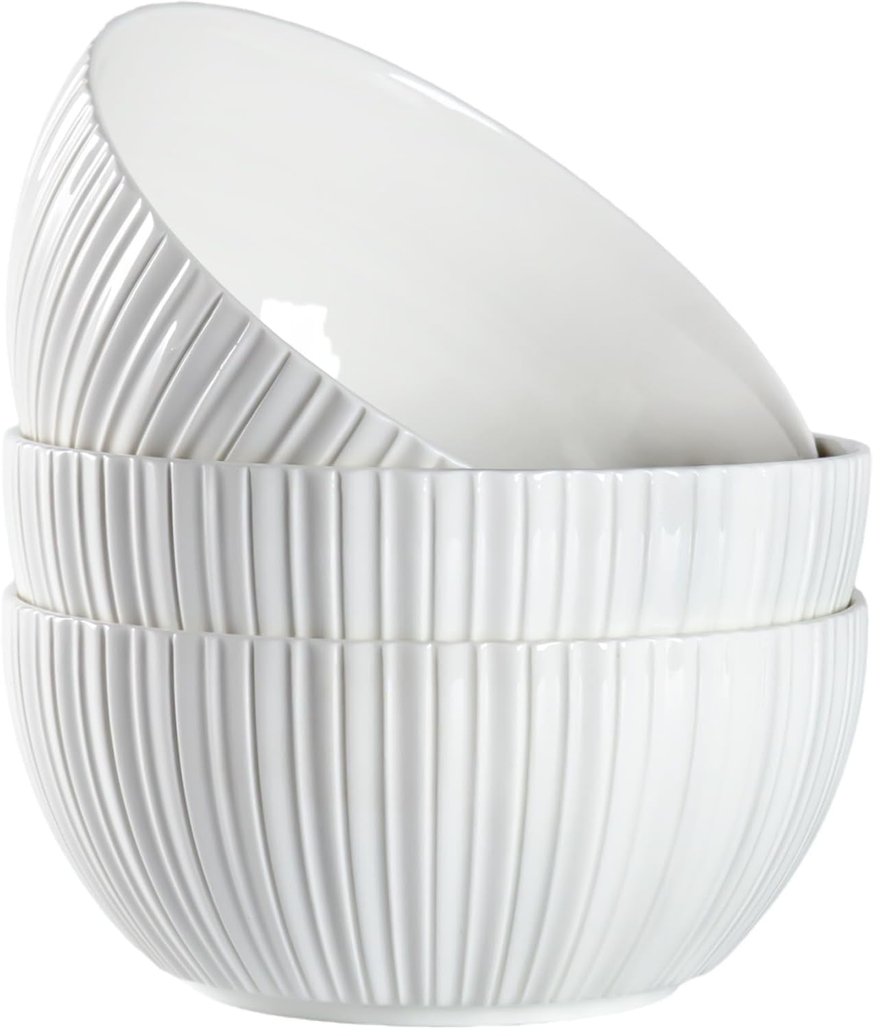 Yuanlity Large Pho Soup Bowls Set Of 3 – 70oz Capacity, 8-Inch Wide White Ceramic Bowls For Ramen, Noodles, Salad, Microwave & Dishwasher Safe