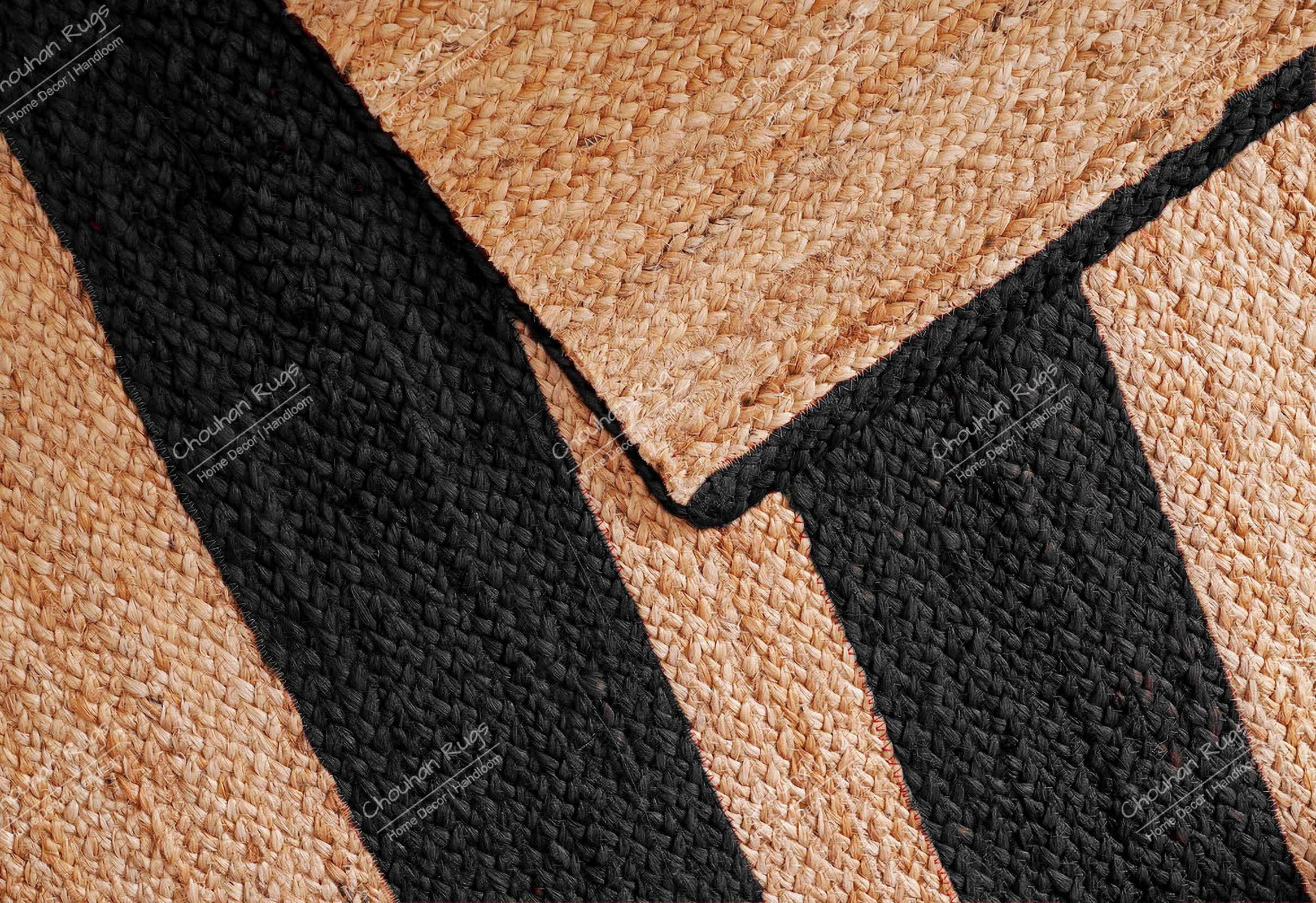 Chouhan Rugs Natural Jute Black Lined Rug Bohemian Rug Decor Rug Handwoven Rug Custom Rug Decorative Rug