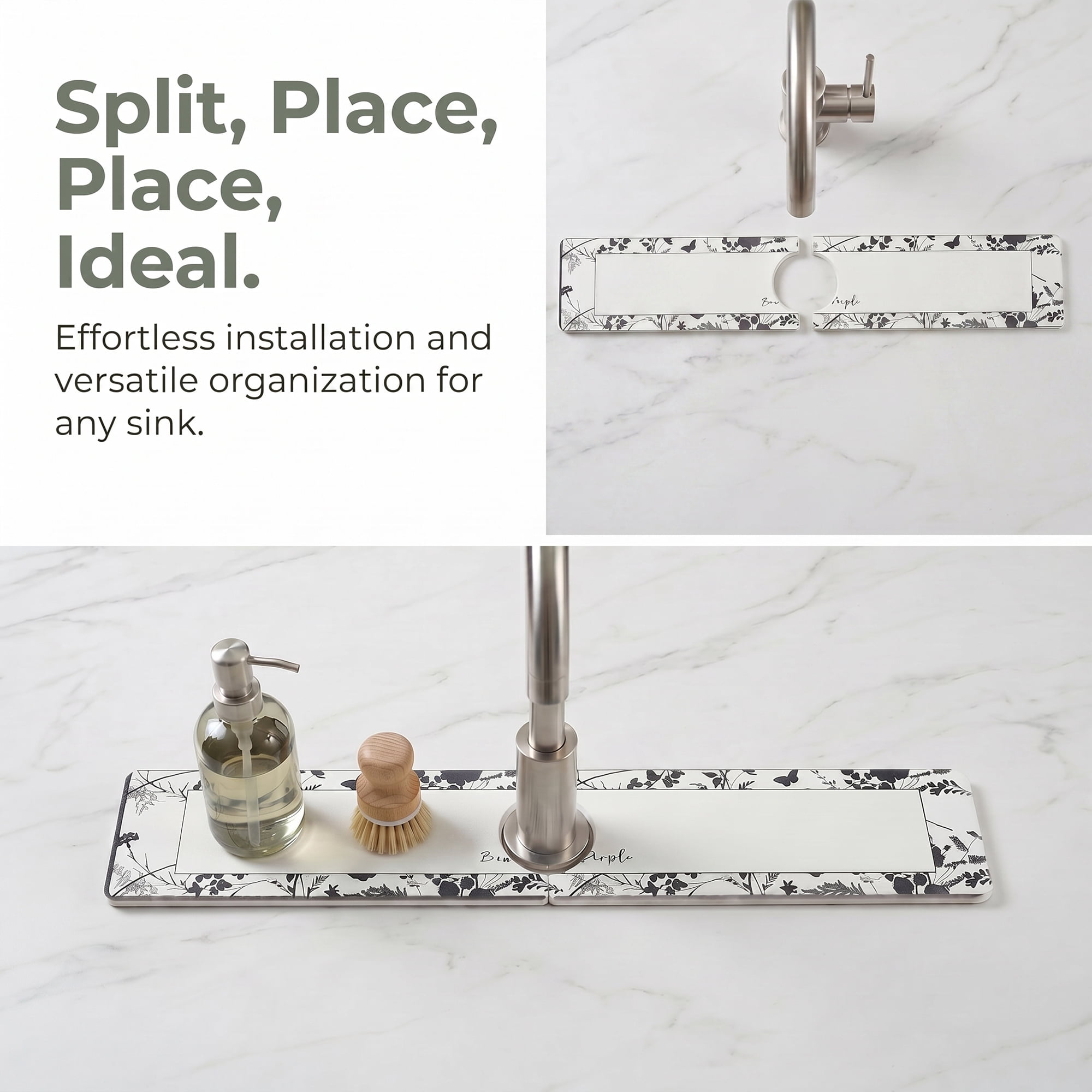 Unique Bargains Faucet Mat Versatile Kitchen Sink Mat for Home Black/White 23.6*3.9 in