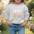 thumbnail image 2 of Toddler Girl' Active Sweat Pullover Sweatshirt Cute Casual Long Sleeve Crewneck Pullover with Print Autumn Winter Outfit Size 3-4T ,White, 2 of 4