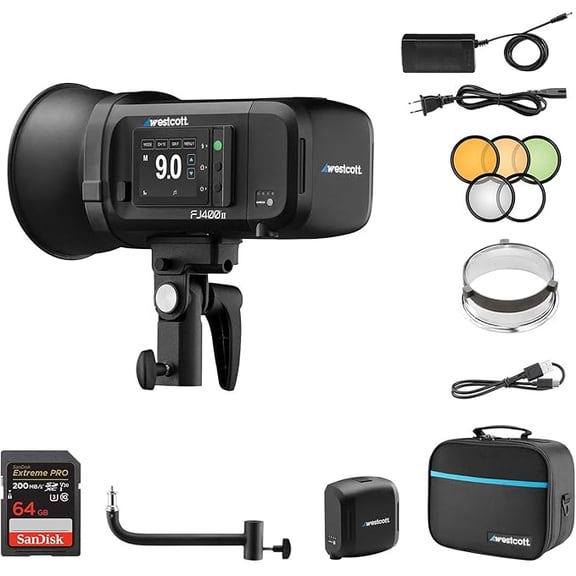 F.J. Westcott FJ400 II 400Ws Touchscreen Strobe with Offset Extension Arm and 64GB Memory Card Bundle