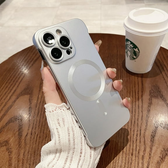 Allytech Metallic Paint Frameless Magnetic Phone Case for iPhone 11 Pro Max, Compatible with MagSafe Suppor Wireless Charging Ultra Thin Lightweight Shockproof Matte Hard PC Bezel-Less Cover, Silver