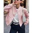 thumbnail image 3 of ORUYROP Women's Fashion Cropped Button Down Lightweight Cropped Bomber Jacket Varsity Shacket with Side Pockets, 3 of 5
