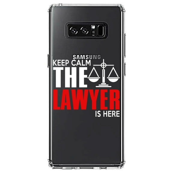 DistinctInk Clear Shockproof Hybrid Case for Samsung Galaxy Note 8 - TPU Bumper Acrylic Back Tempered Glass Screen Protector - Keep Calm The Lawyer Is Here