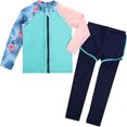 thumbnail image 2 of ATOGUTA Girls Two Piece Swimsuit Long Sleeve Floral Bathing Suit Sunscreen Summer Beach Swimwear Blue, Size 7-16, 2 of 5