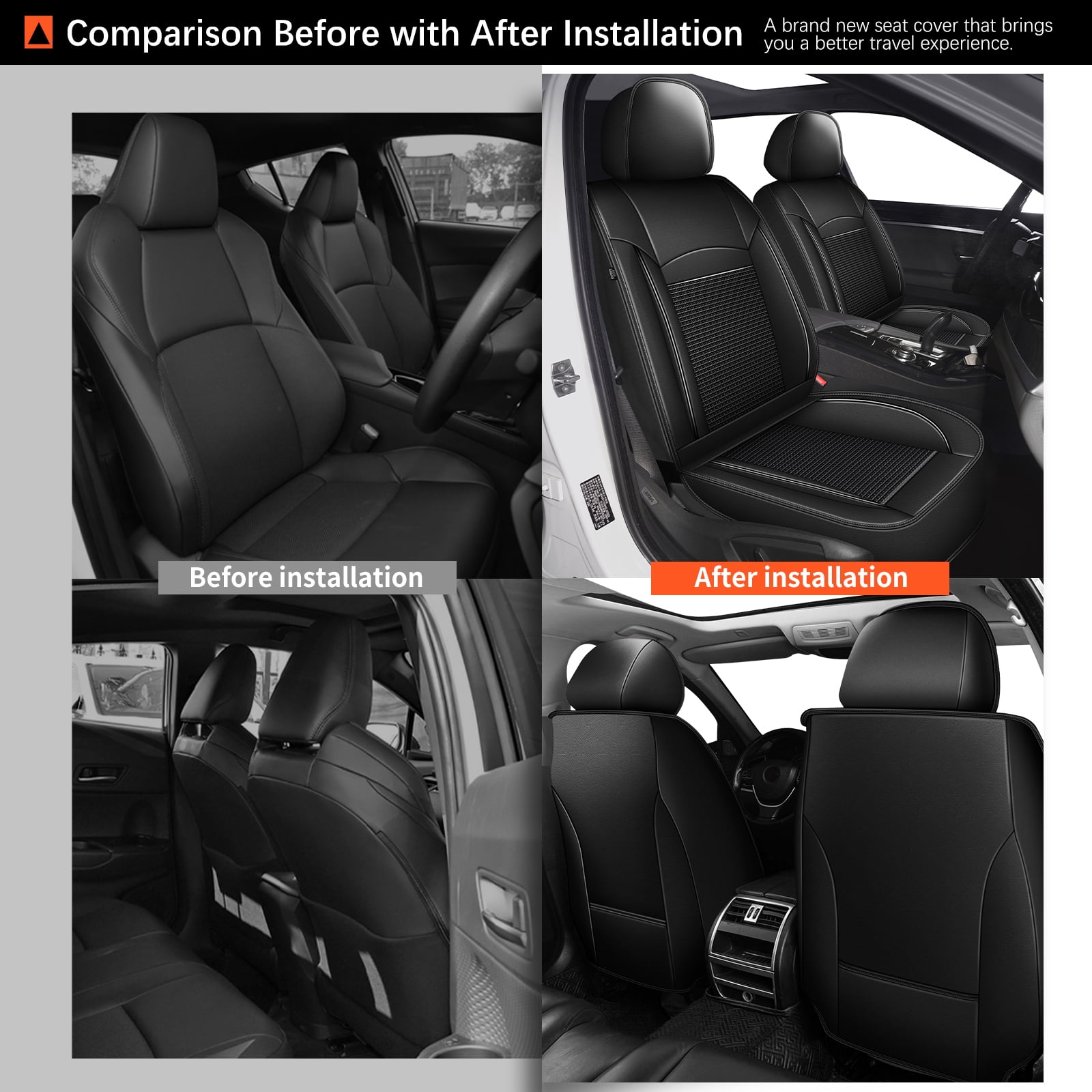 DIKSOAKR Car Seat Cover for Nissan Rogue 2008-2025 2026 Cooling Waterproof Leather Seat Covers Seat Protector Compatible Airbag Black,Front Set( 2 Seats)