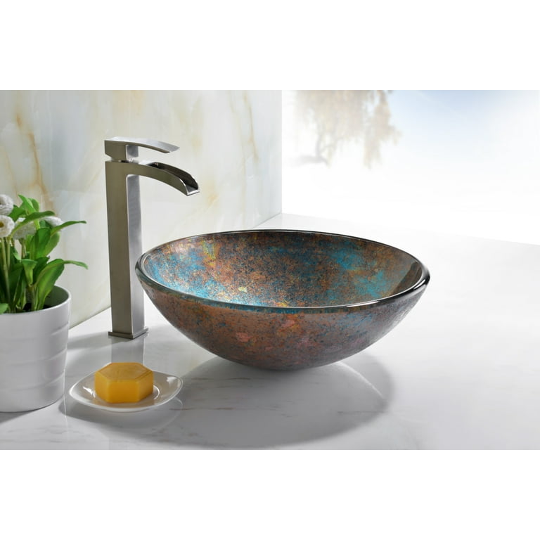 Tara Deco-Glass Vessel Sink in Emerald Burst