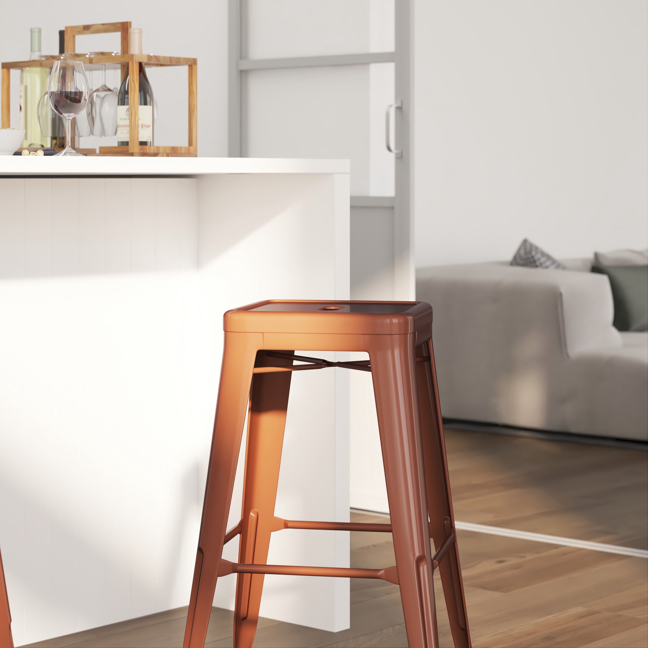 Merrick Lane Copper 30" High Backless Metal Bar Height Stool with Square Seat for Indoor-Outdoor Use