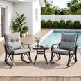 thumbnail image 5 of MOALCOFER 3 Pieces Bistro Set, Patio Rocking Chairs with Gray Cushions & Glass-Top Table for Garden, Pool, Backyard, 5 of 6