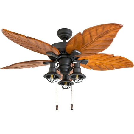 Prominence Home 50678 35 Deer Mountain Tropical 52 Inch Aged Bronze Indoor Ceiling Fan Lantern Led Multi Arm Dark Cherry Hand Carved Wood Blades