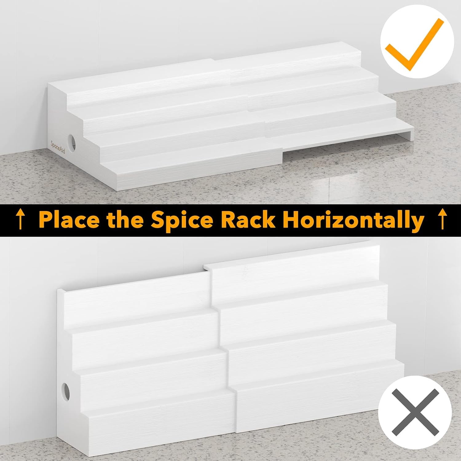 SpaceAid Expandable Spice Rack Organizer for Cabinet, Bamboo, 4 Tier, White