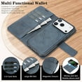 thumbnail image 7 of Wallet Case for iPhone 17 Pro, Detachable 2-in-1 PU Leather Flip Folio Case Support MagSafe Wireless Charging, Vintage Card Slots Kickstand Phone Cover for iPhone 17 Pro, Blue, 7 of 7