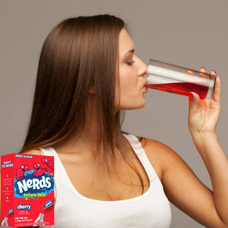 NERDS Cherry Flavored Drink Mix, No Added Sugar, 6 Packets Per Box