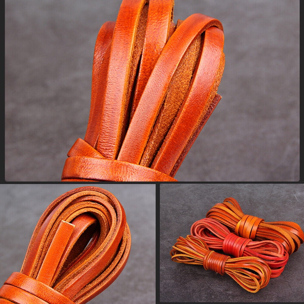 16FT Flat Cow Leather Cord Lace Rope Weave String For Necklace Bracelet Bag 1 Roll